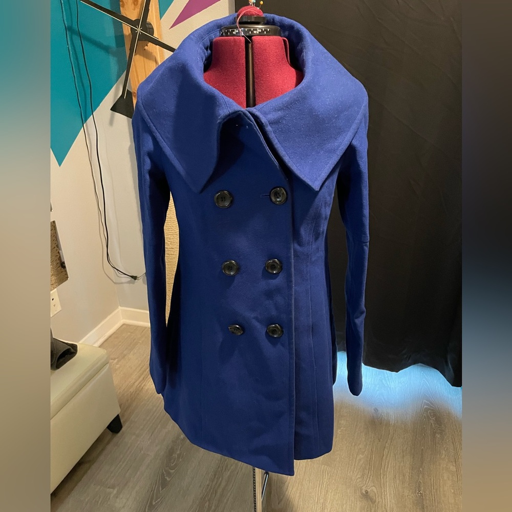 Blue wool double breasted coat